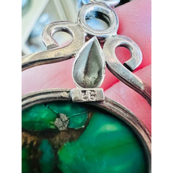 Vintage Sterling Silver Mojave Turquoise & Pearl Pendant 925 Boho 7g Green - Picture 7 of 10